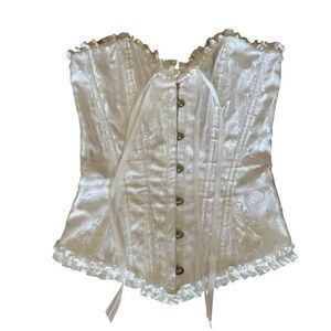Hook Lace Canvas Bridal Sexy Brocade Waist Training Corset White  Sz S #2409